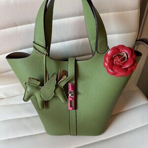 Neiman Marcus Pistachio Green Vegan Leather Bucket Purse